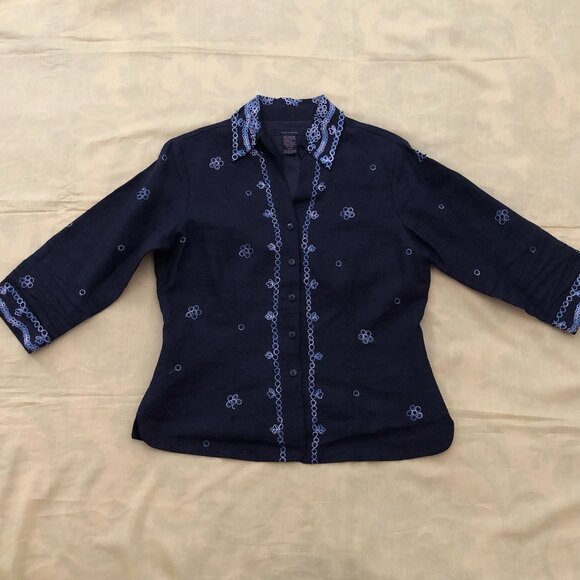 Linen Ink Blue Embellished Suit Shirt - Picture 9 of 13